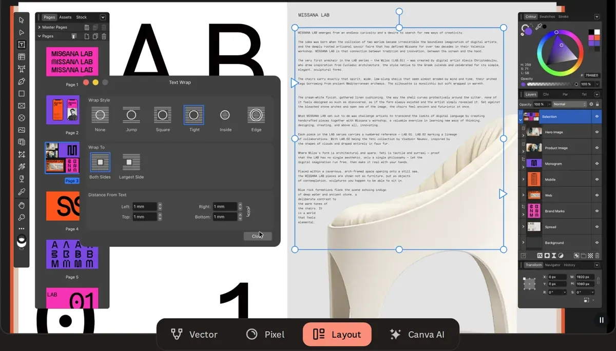 Affinity im Layout-Studio