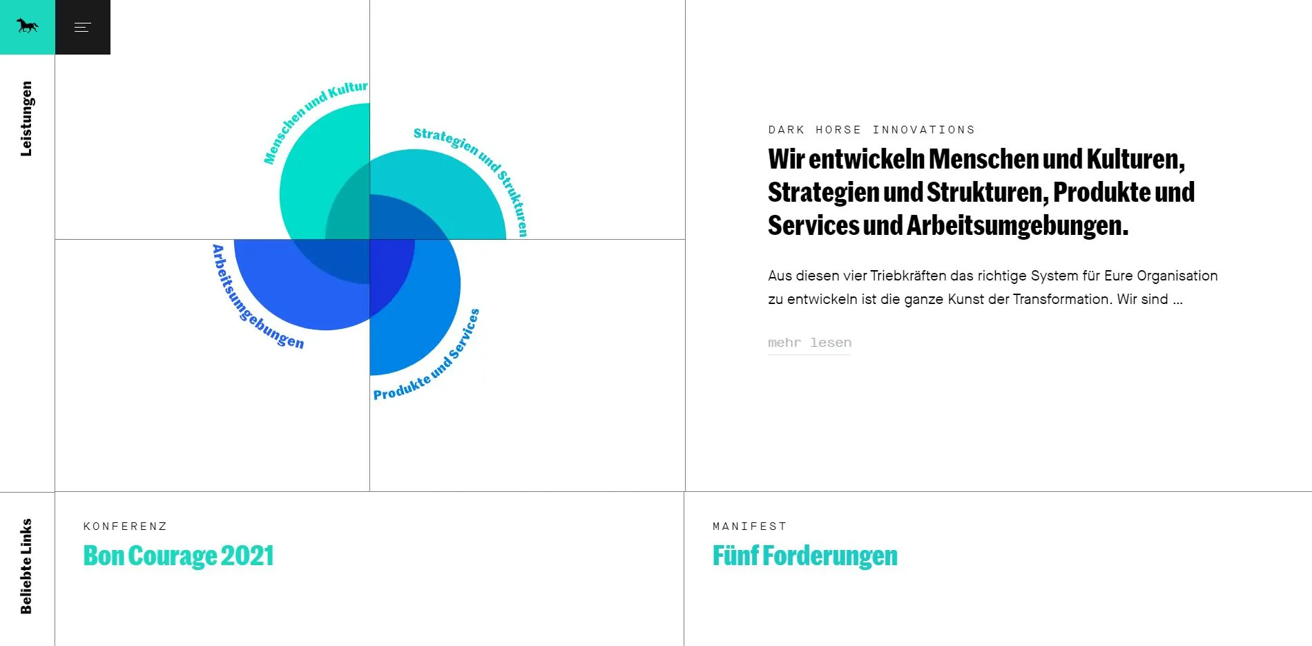 Website von The Dark Horse mit sichtbarem Raster (Screenshot 2021)