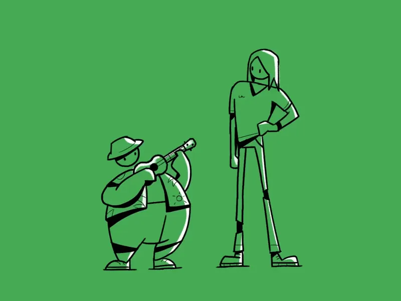 Illustration: Person im Rollstuhl und stehende Person