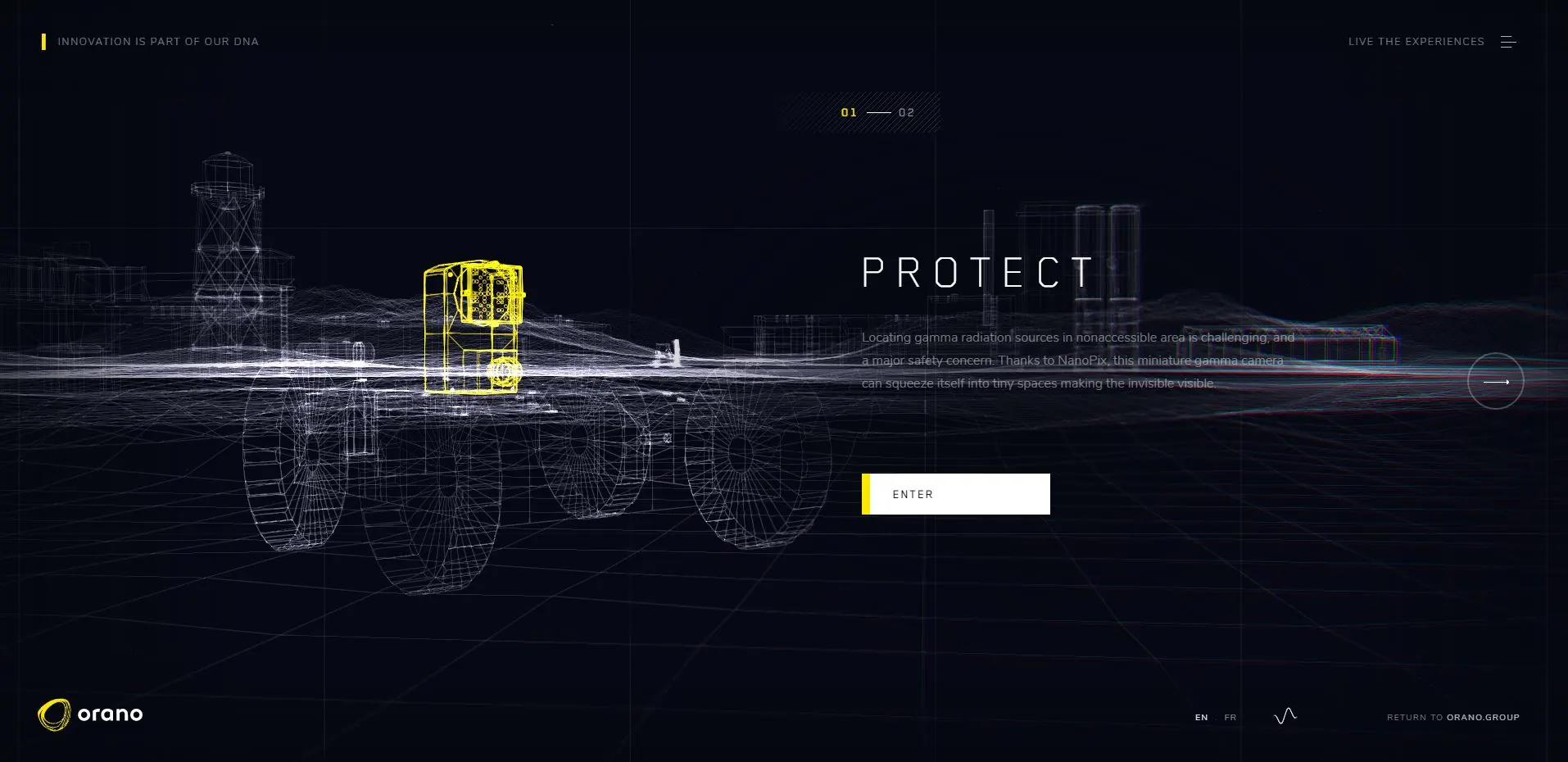 Website von Orano mit 3D-Grafik (Screenshot 2021, auf der heutigen Startseite gibt es sie nicht mehr)