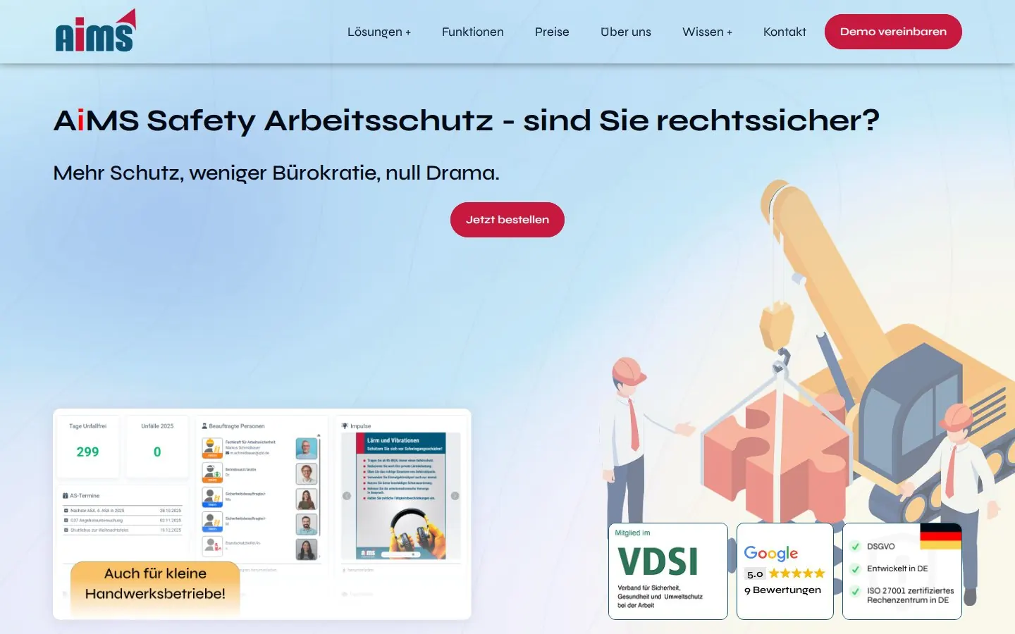 Screenshot aimsonline.de/aims-safety