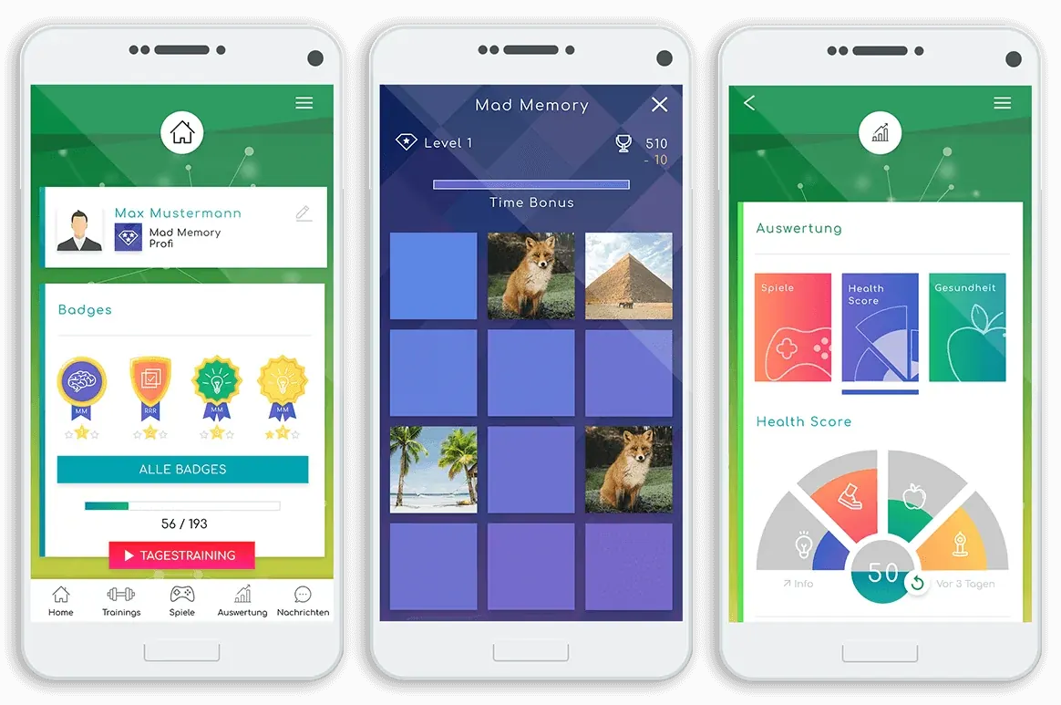 App Bewango, drei Bildschirme (Mockup)