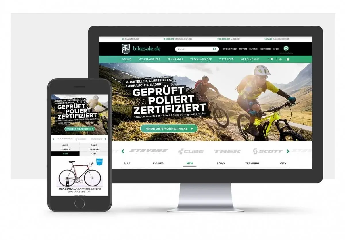 Website bikesale.de auf Monitor und Smartphone (Mockup)
