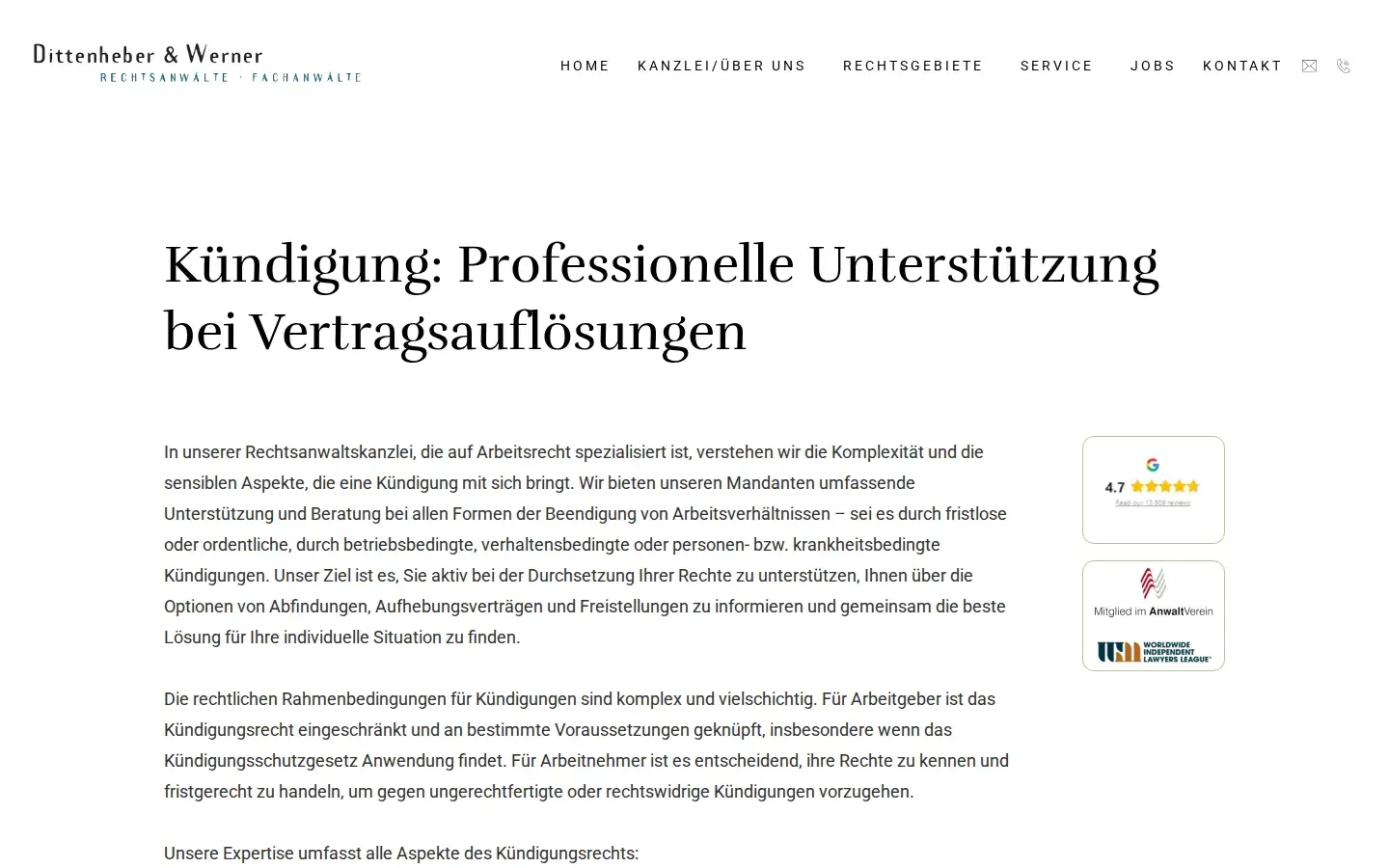 Screenshot fragwerner.de/arbeitsrecht/kundigung/