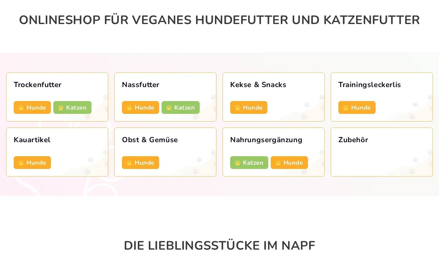 Screenshot loveandpeas.de, Kategorien