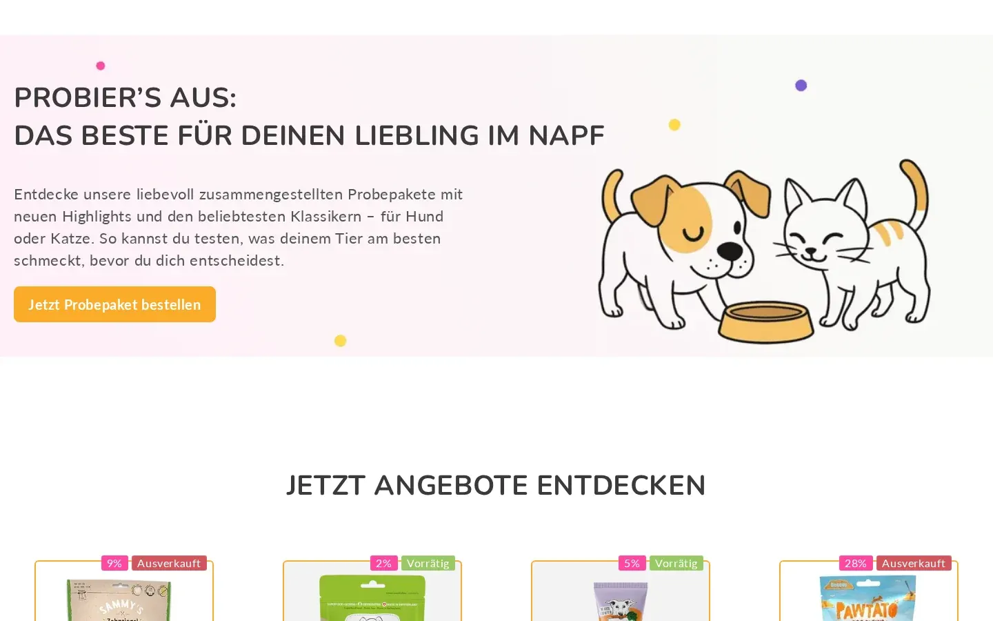 Screenshot loveandpeas.de, Probierpaket