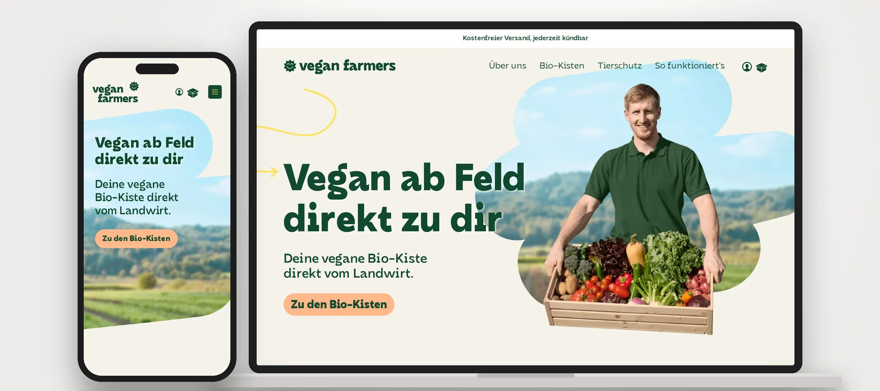 Website Vegan Farmers auf Laptop und Smartphone (Mockup)