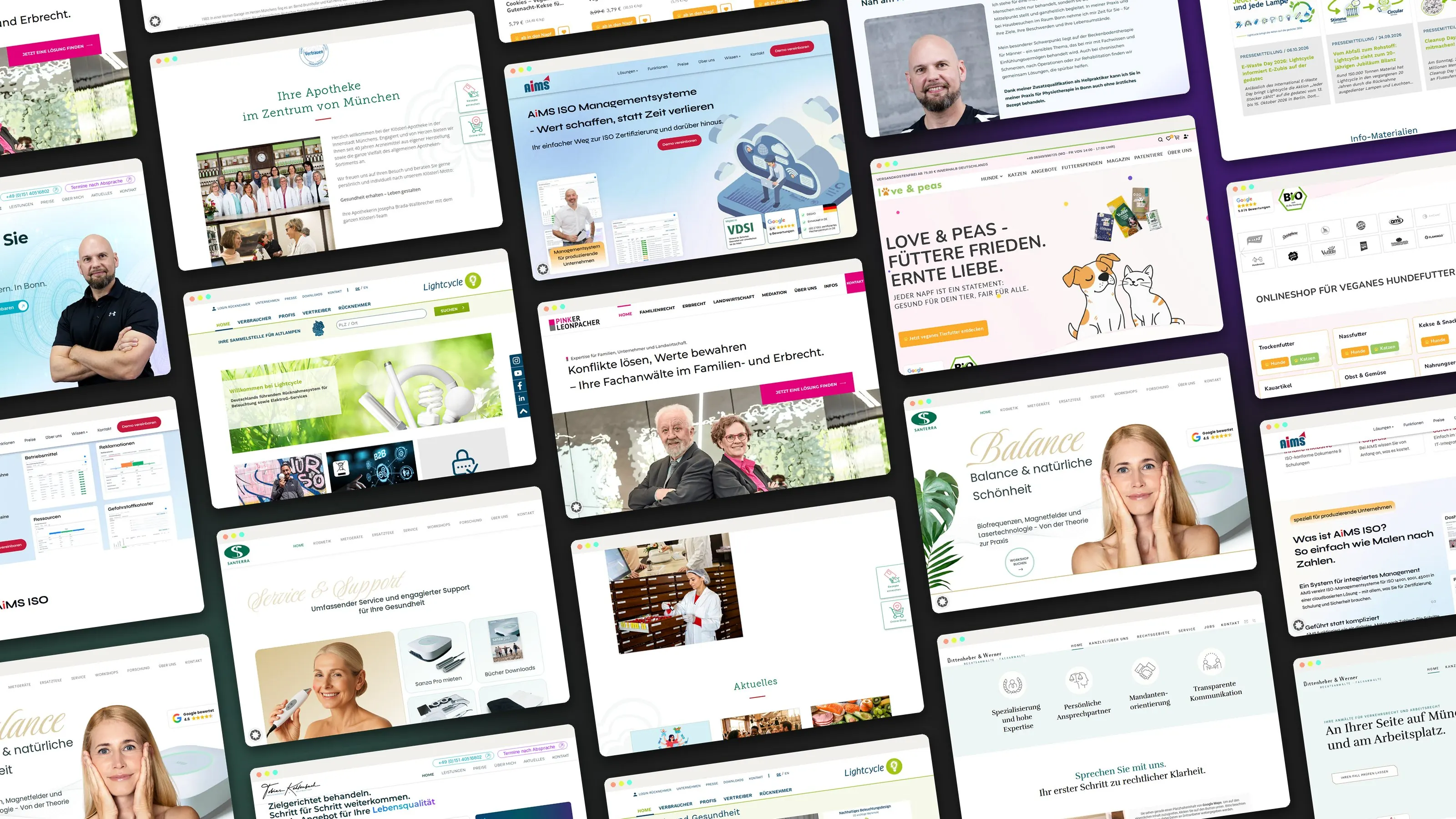 Collage aus Website-Ausschnitten von memedia-Referenzen