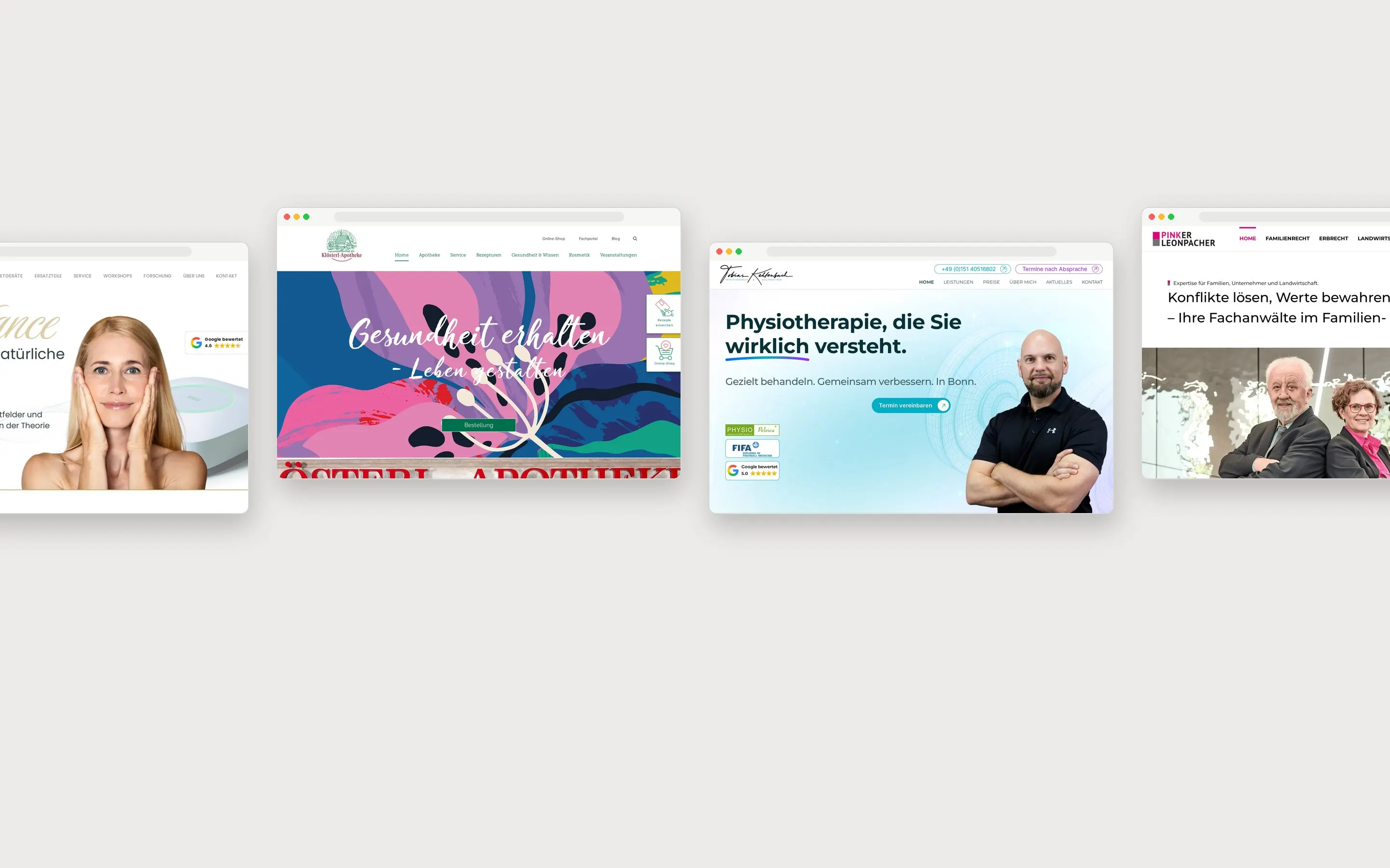 Websites auf WordPress-Basis von memedia: Santerra, Klösterl Apotheke, tobias-kehlenbach.de, fam-erbrecht.de